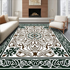 Dark Green Brown Floral Medallion Art Nouveau Rug