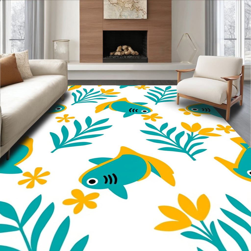 Teal Goldfish Plant Scatter Rug