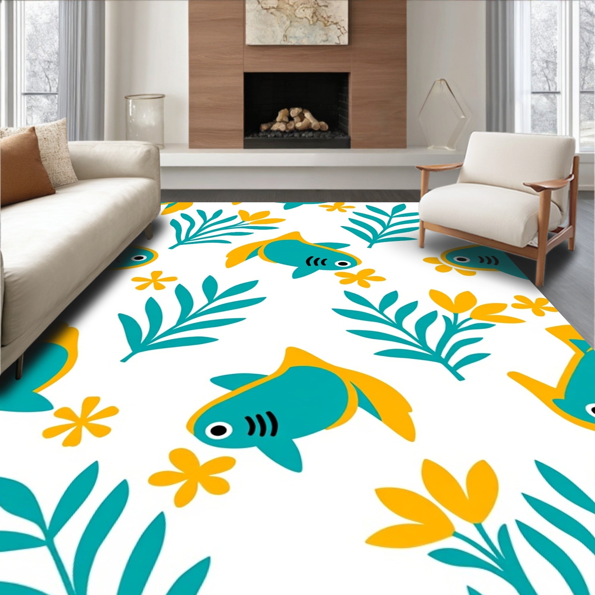 Teal Goldfish Plant Scatter Rug