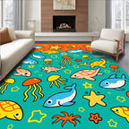 Ocean Friends Tortoise Dolphin Jellyfish Stars Rug