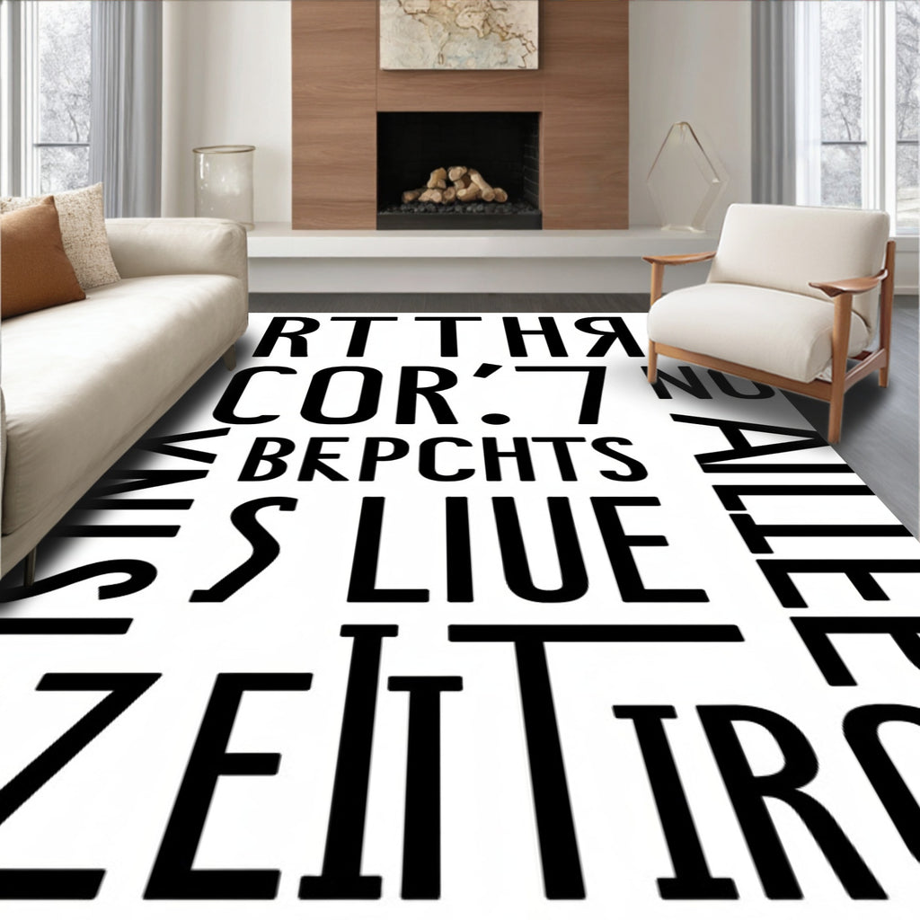 Black White Bold Typography Collage Rug