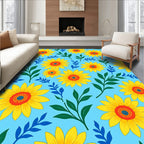 Vibrant Yellow Red Blue Floral Sunflowers Rug