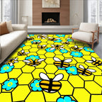 Yellow Honeycomb Bee Floral Rug