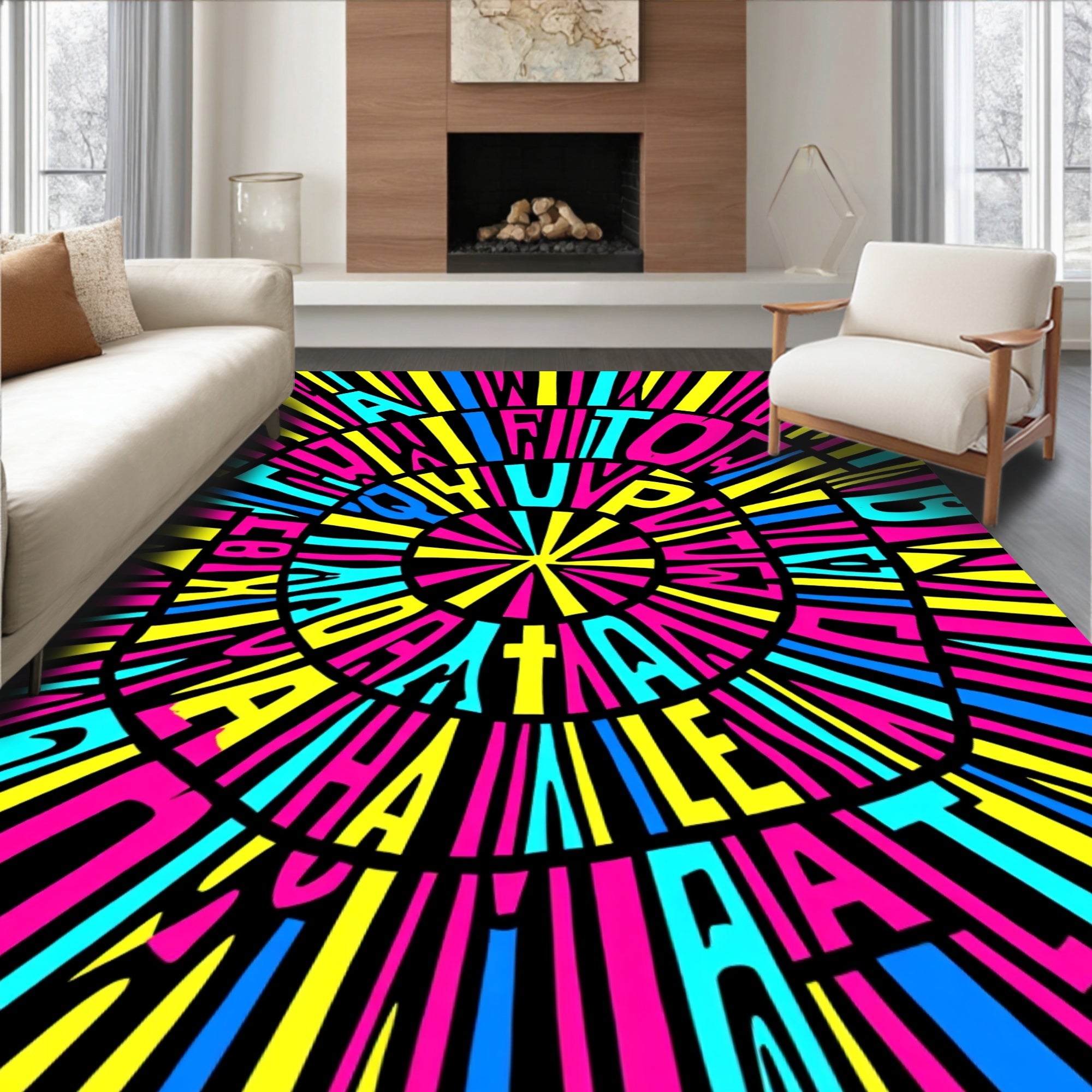 Radiant Electric Yellow Pink Blue Burst Rug