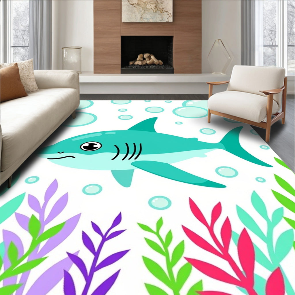 Aqua Shark Bubbles Underwater Plant Rug