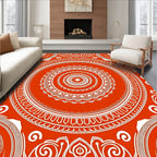 Vibrant Orange Circular Medallion Art Rug