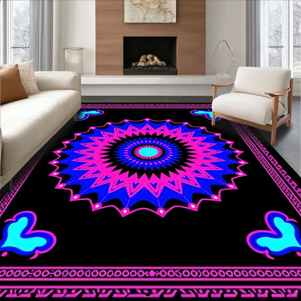Vibrant Pink Blue Starburst Medallion Rug