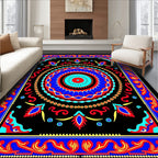 Vibrant Red Blue Medallion Floral Border Rug