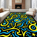 Whimsical Yellow Blue Starry Swirls Rug