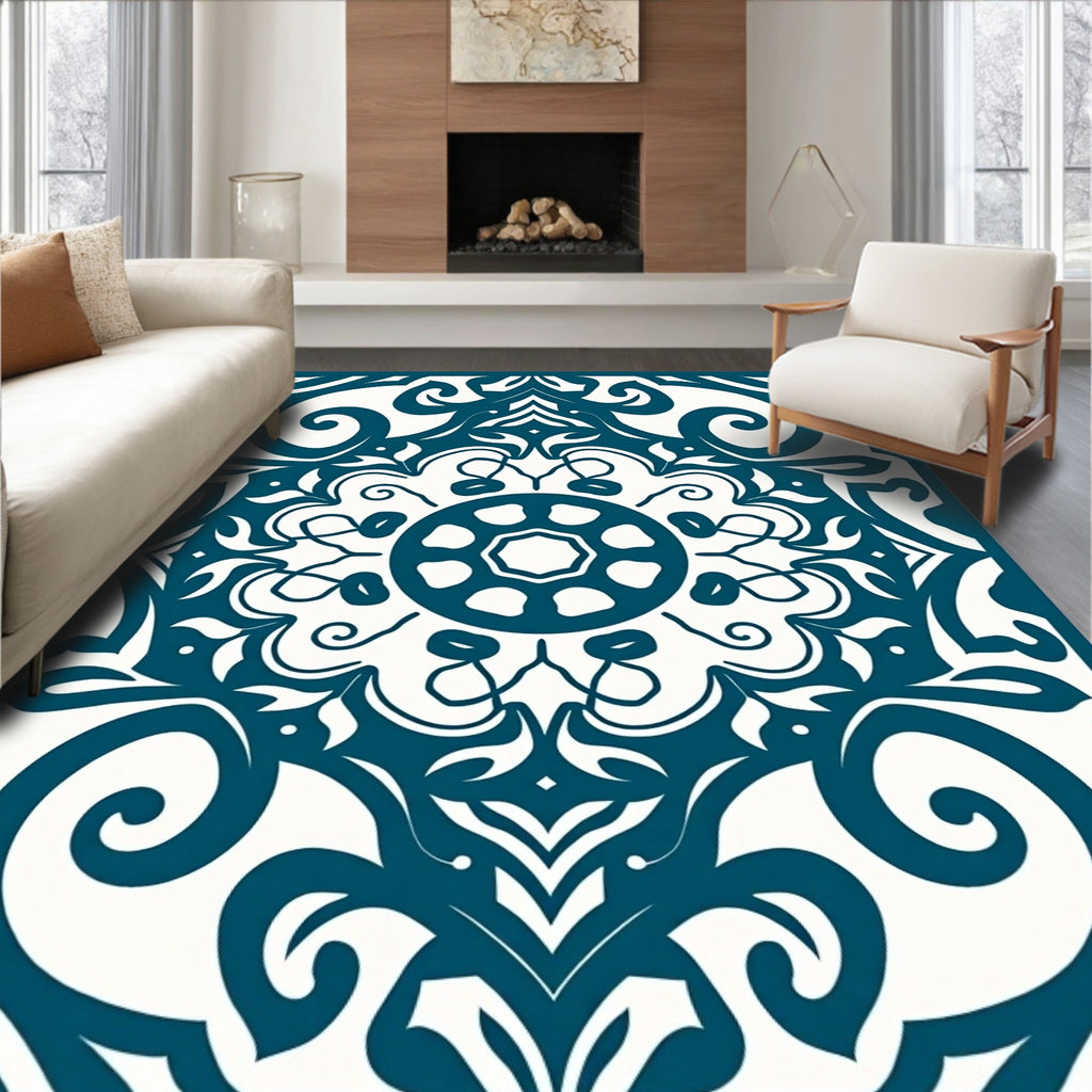 Deep Teal Scrollwork Medallion Rug
