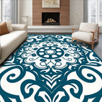 Deep Teal Scrollwork Medallion Rug
