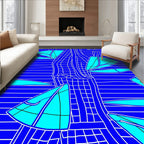 Bright Turquoise Sailboats on Blue Stripes Rug