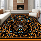 Orange Black Geometric Floral Abstract Rug
