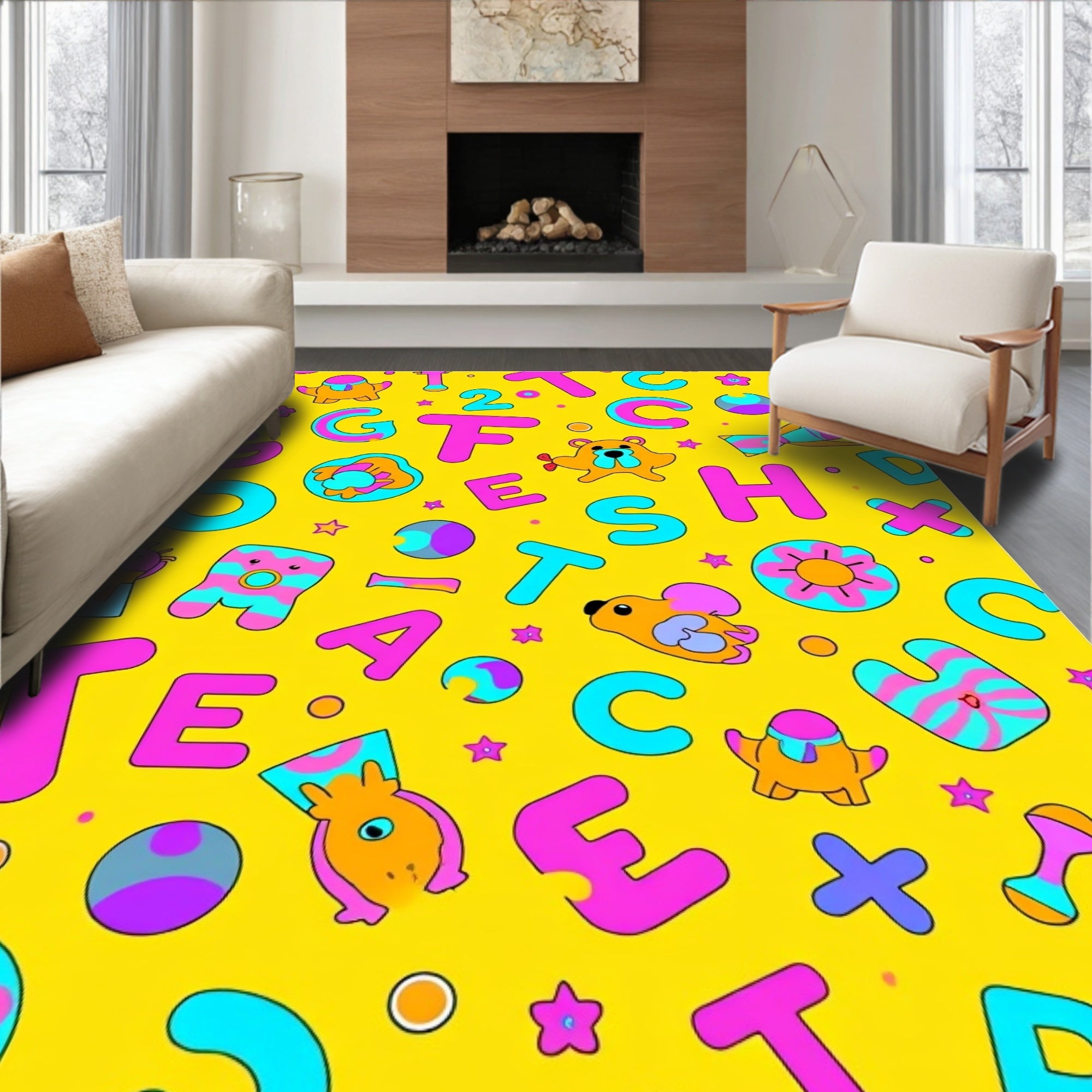 Whimsical Educational Alphabet Creatures Rug