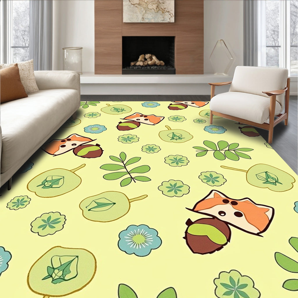 Cute Raccoon Acorn Floral Branches Rug