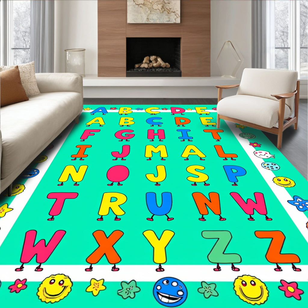 Playful Alphabet Characters Teal Rug
