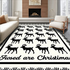 Black Reindeer Silhouette Cream Border Rug