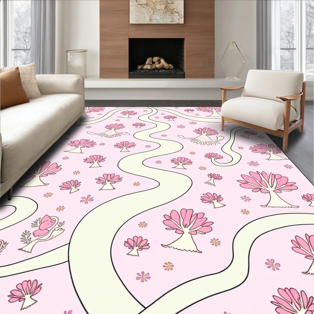 Whimsical Pink Tree Flowers River Rug