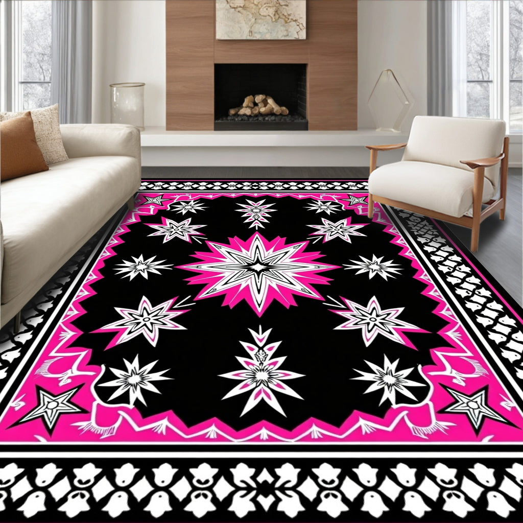 Vivid Pink Star Burst Medallion Rug