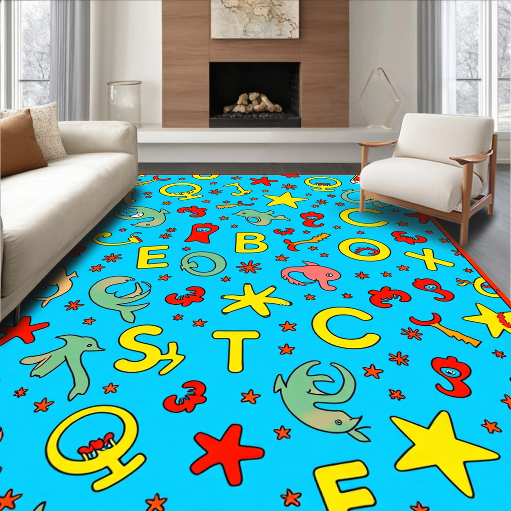 Playful Alphabet Ocean Creatures Stars Rug