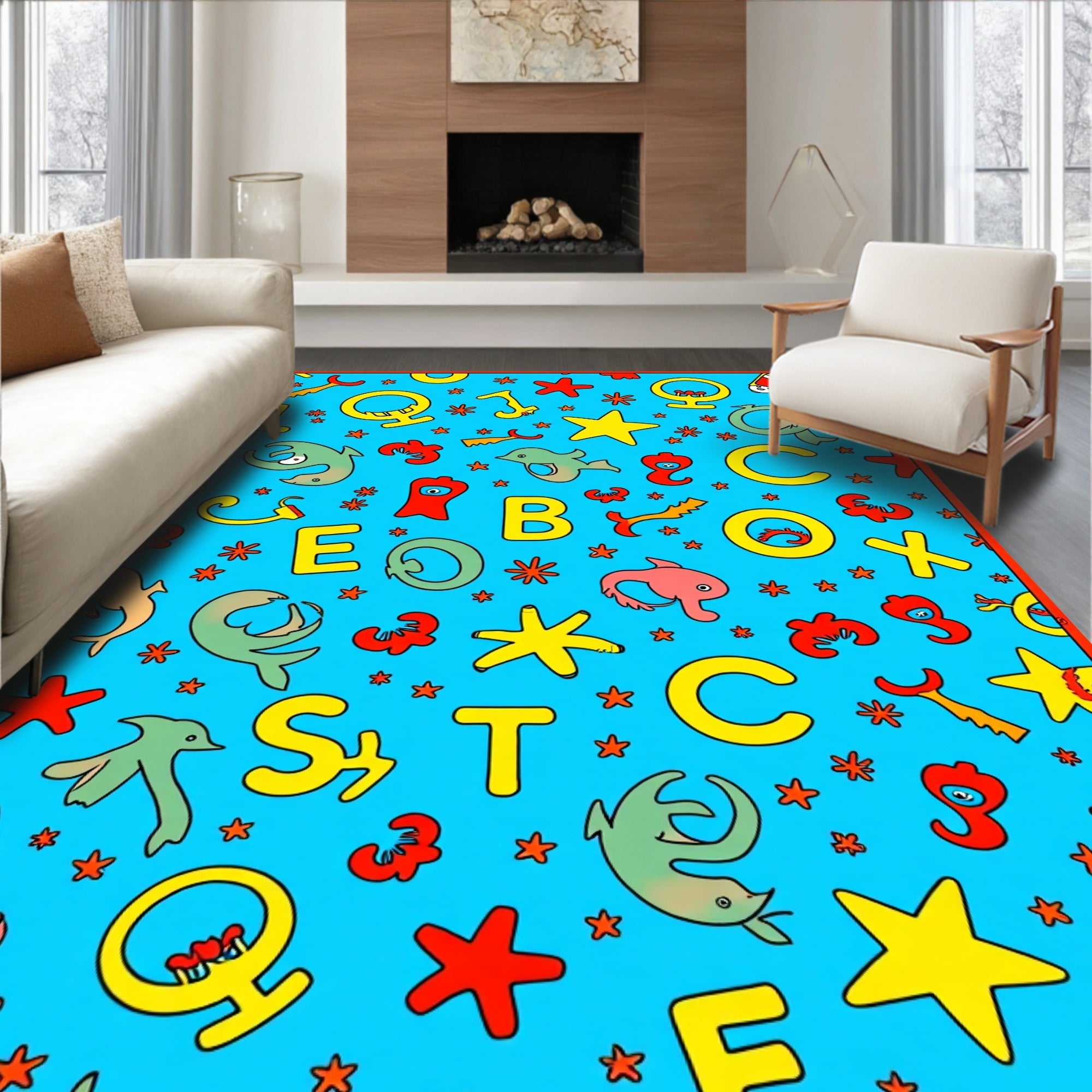 Playful Alphabet Ocean Creatures Stars Rug