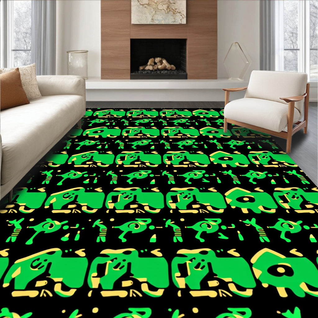 Whimsical Green Creature Collection Rug