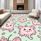 Playful Pink Cartoon Critters Scattered Flowers Rug