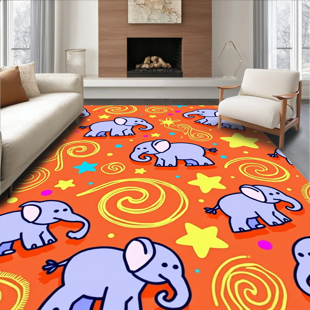 Orange Elephant Swirl Star Play Rug