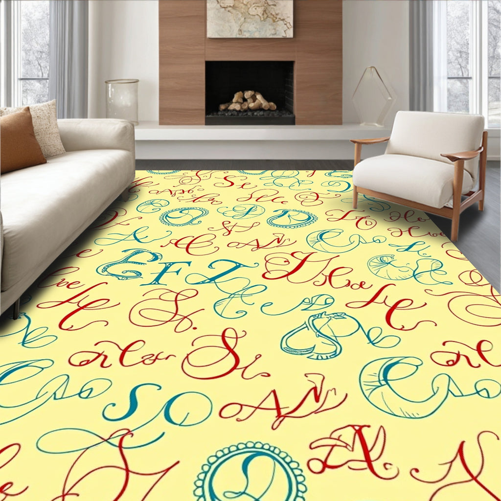 Vintage Calligraphy Alphabet Illustration Rug