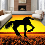 Black Horse Silhouette Golden Sunset Field Rug