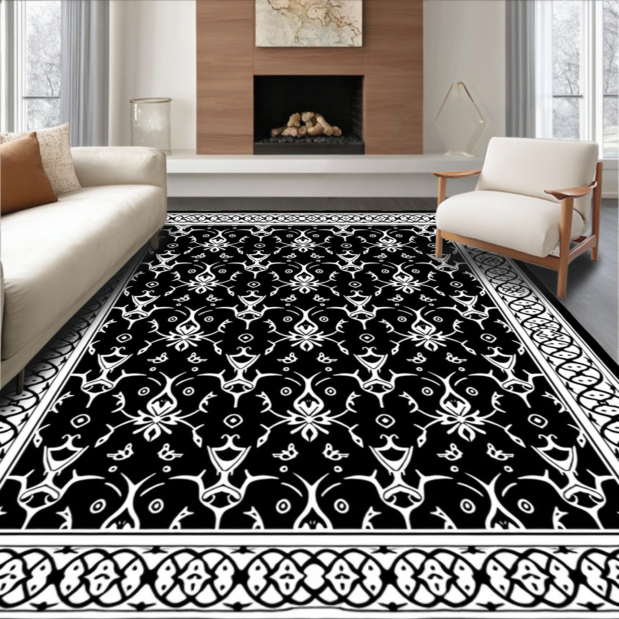Monochromatic Ornamental Allover Filigree Rug