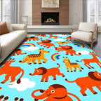 Cute Orange Animal Rainbow Sky Rug