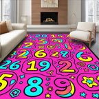 Vibrant Pink Number Cartoon Collage Rug