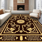 Antique Brown Golden Floral Border Rug