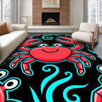 Cute Red Crab Swirls On Black Rug