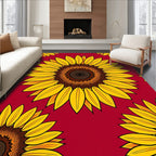 Golden Sunflower Medallion Red Background Rug