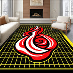 Bold Red White Swirl on Grid Rug