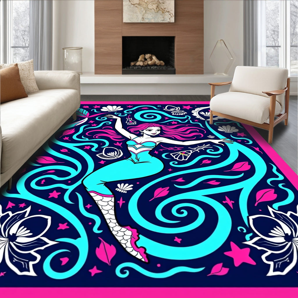 Neon Mermaid Aquatic Swirl Rug