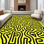 Bold Black Abstract Maze Yellow Rug
