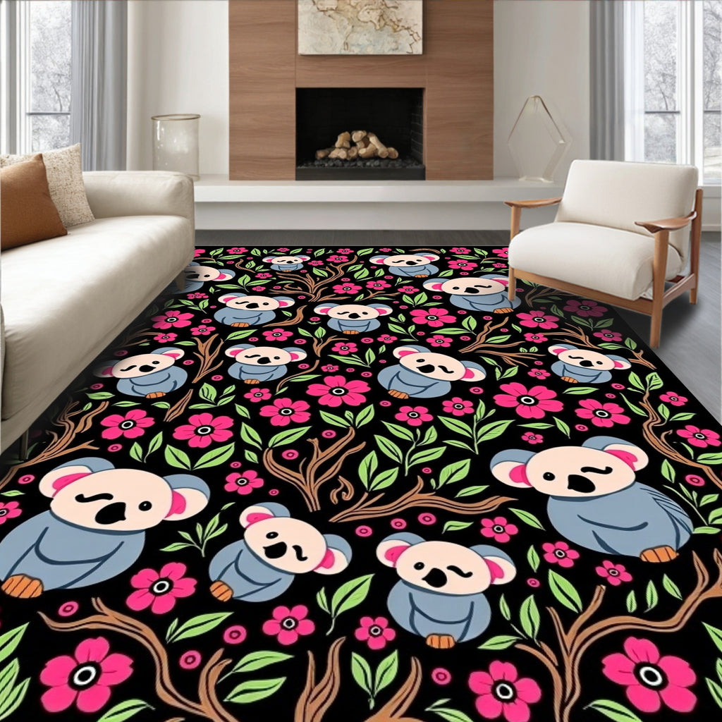 Cute Koala Flowers Background Rug