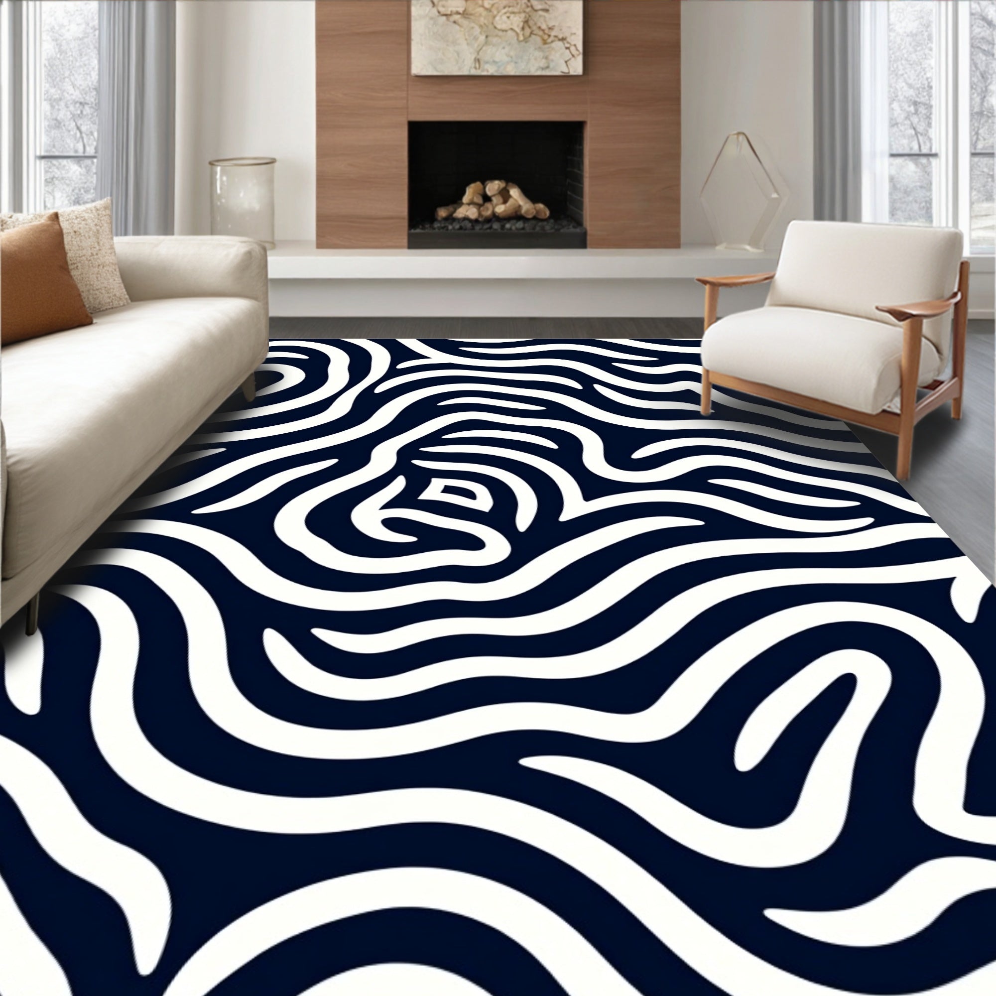 Dark Navy Winding Organic Swirl Rug