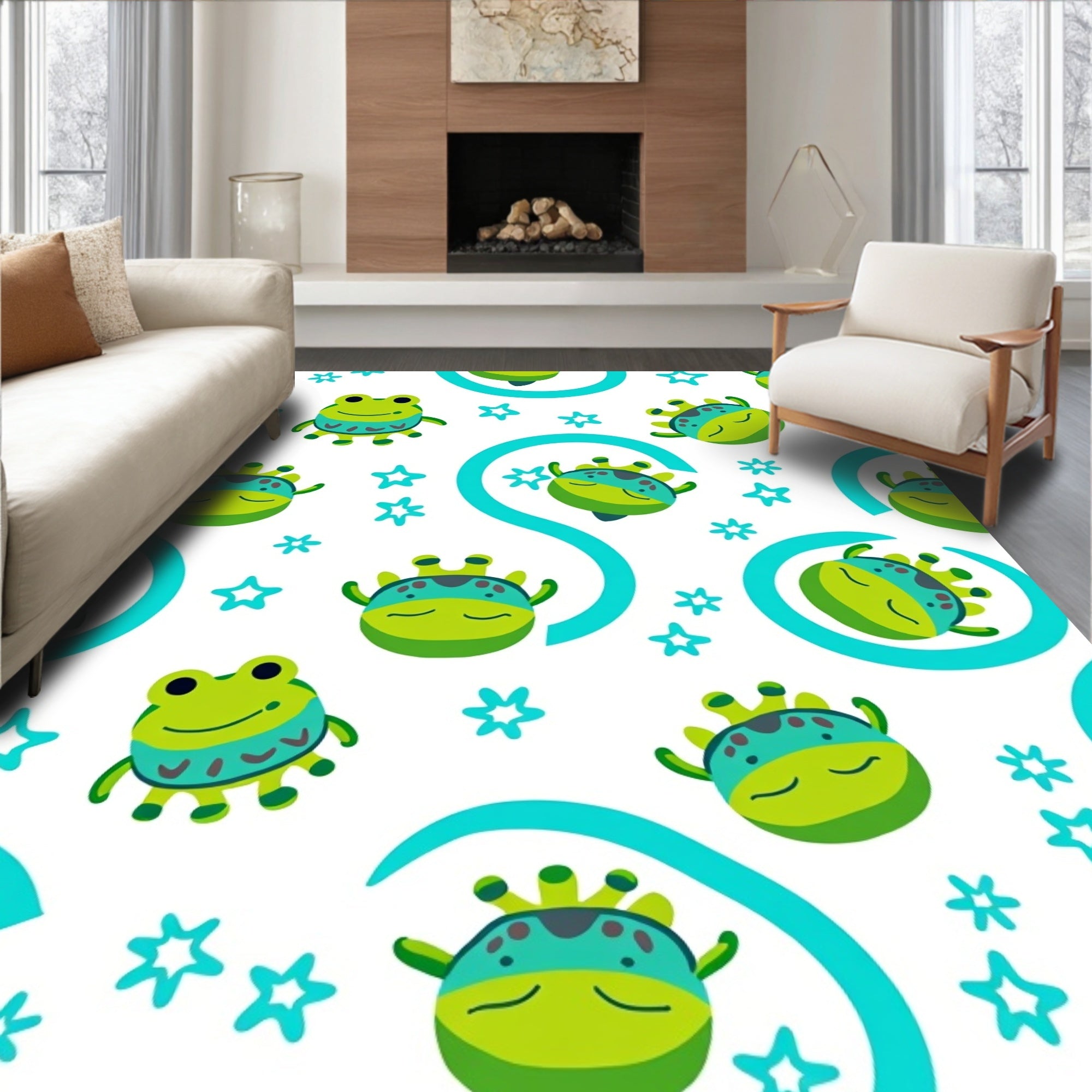 Charming Green Frog Star Medley Rug