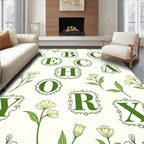 Vintage Green Floral Alphabet Letters Rug