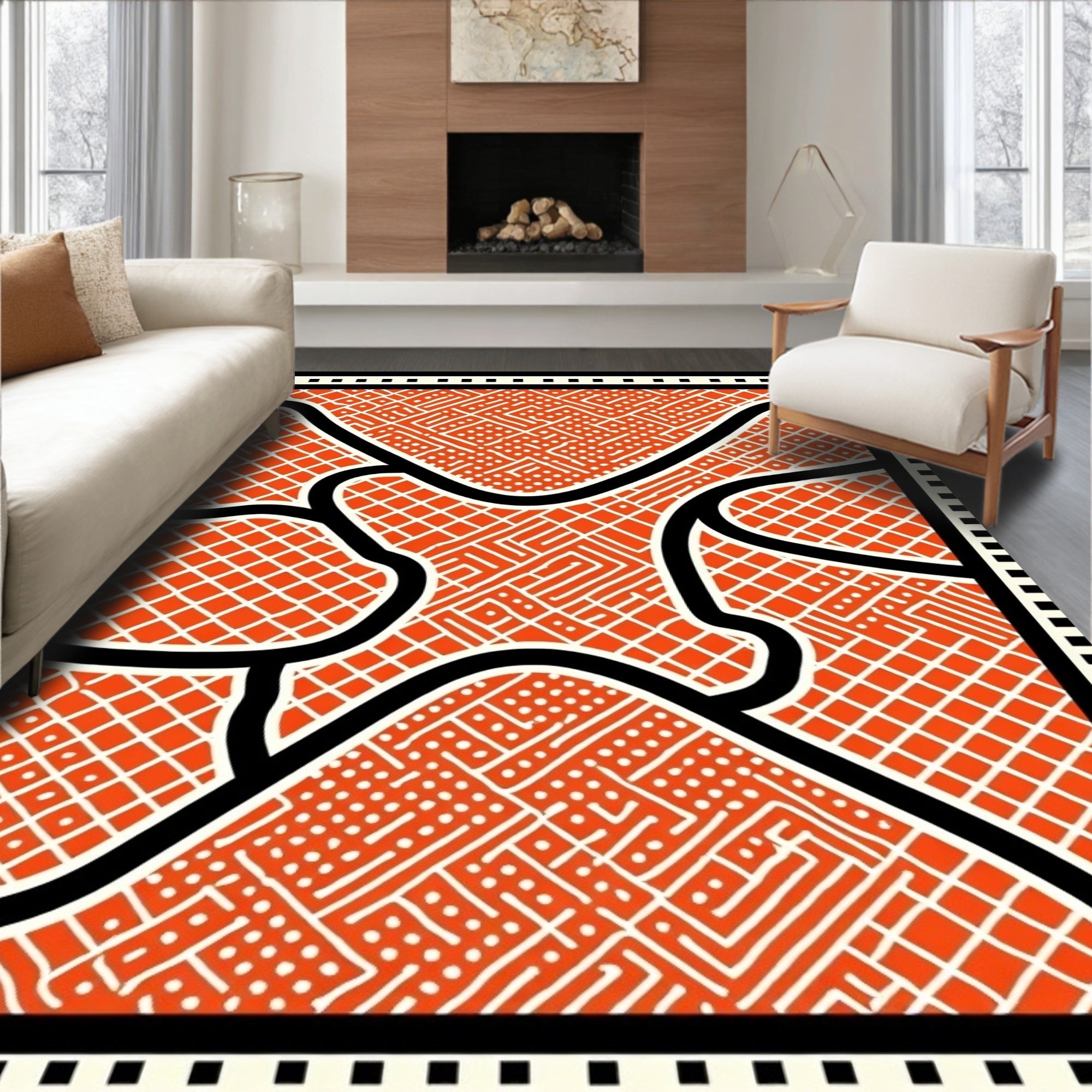 Bold Orange Maze Grid Rug