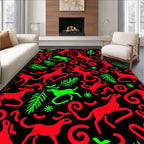 Vibrant Red Green Animal Swirls Rug