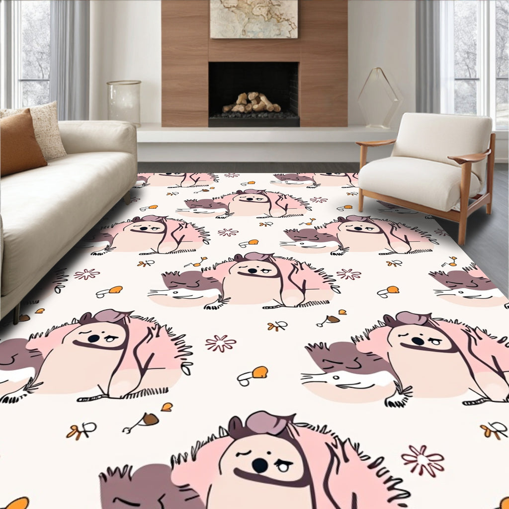 Cute Hedgehog Pink Spiky Garden Rug
