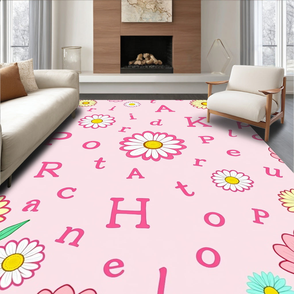 Pink Floral Letters Scattered Rug