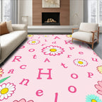 Pink Floral Letters Scattered Rug