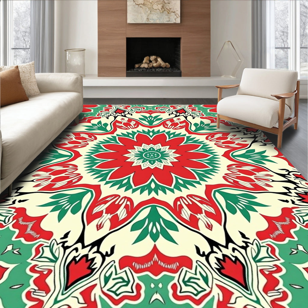 Crimson Teal Floral Medallion Rug