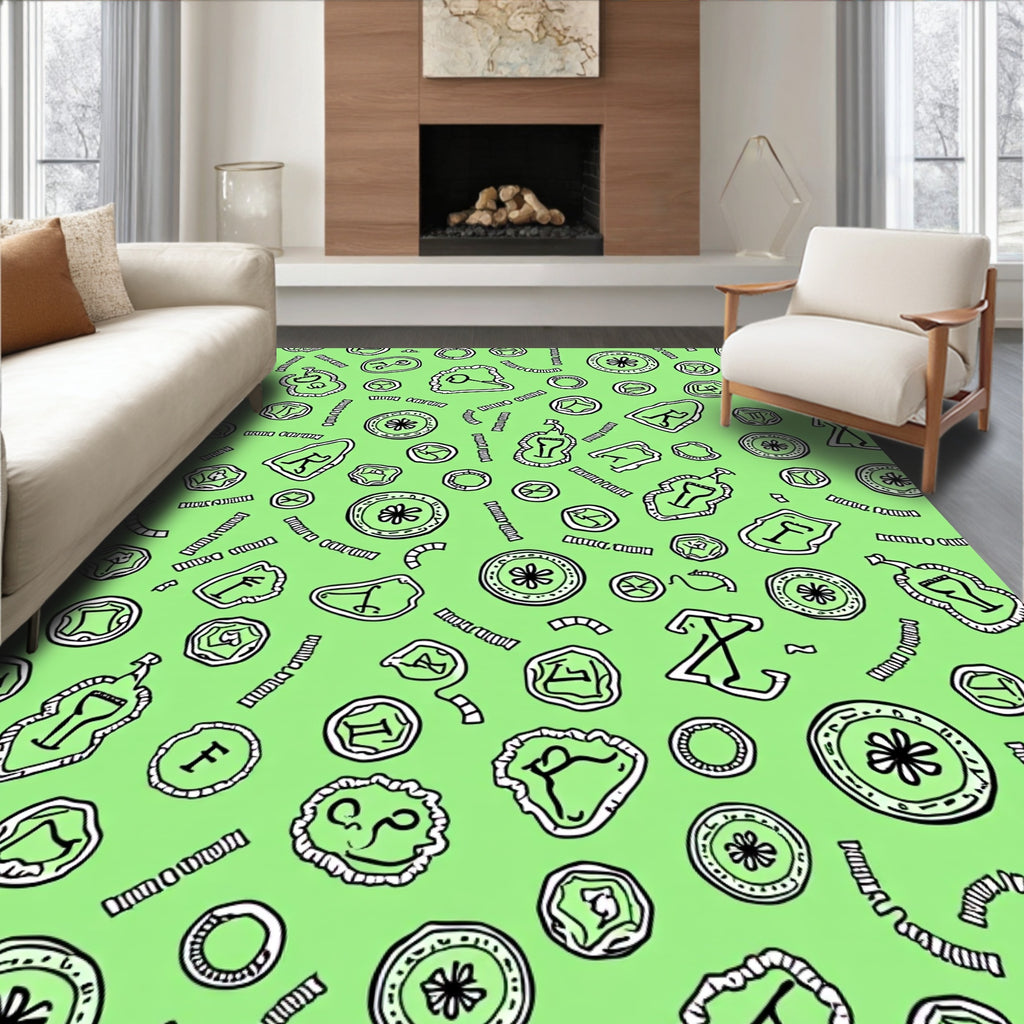 Whimsical Green Organic Cartoons Rug